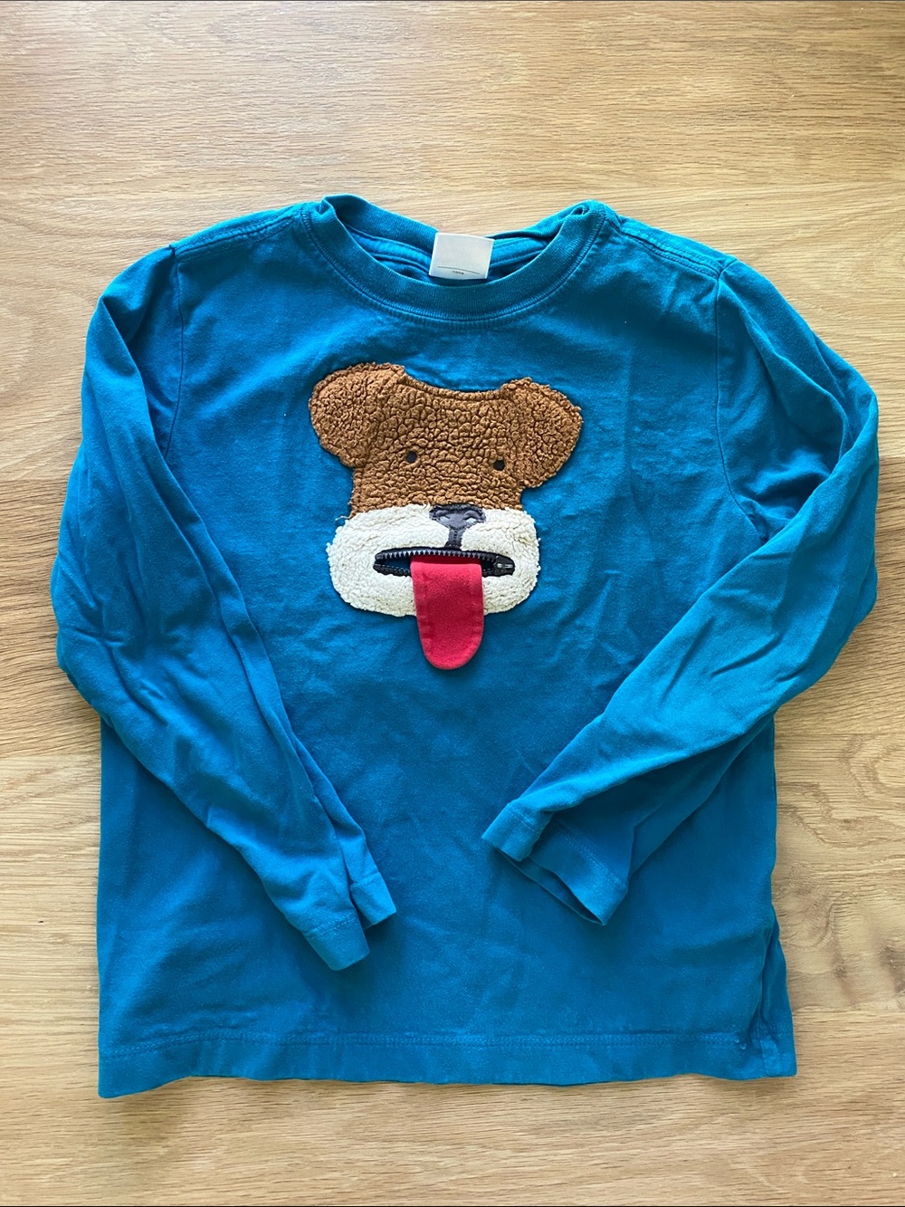 Hanna Andersson Teal Long-Sleeve Shirt with Bear Face Appliqué